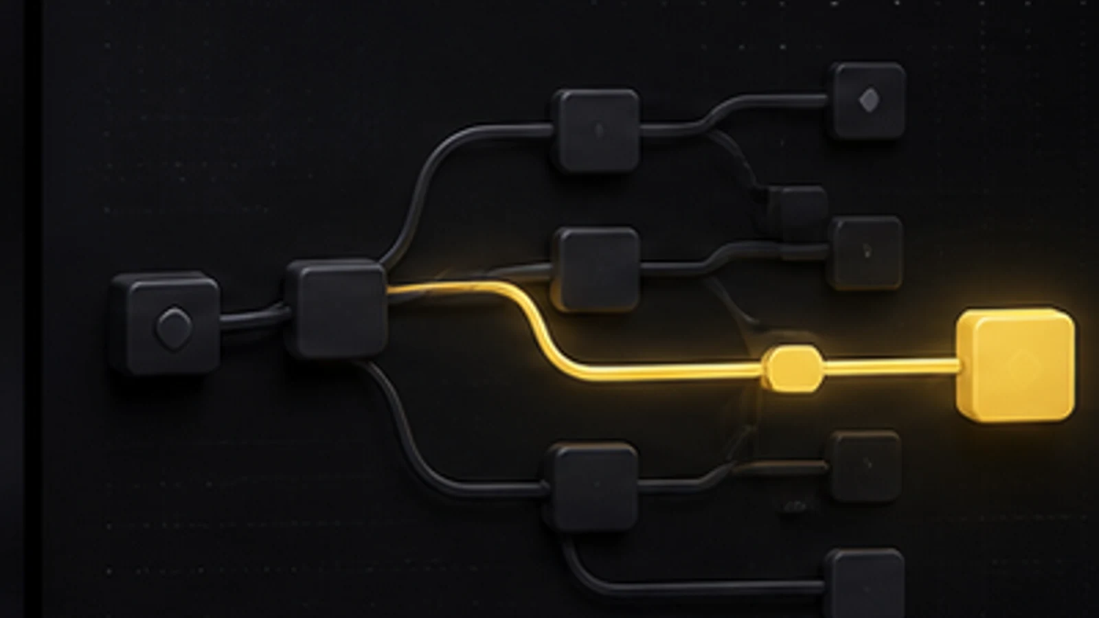 One illuminated workflow selected from several possible routes